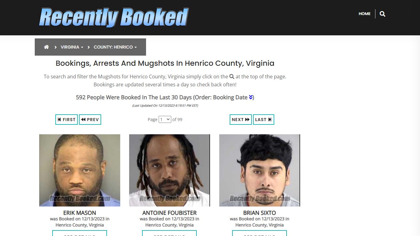 Recent bookings, Arrests, Mugshots in Henrico County, Virginia